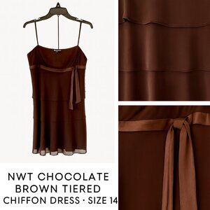 NWT Jones Wear Chocolate Brown Tiered Chiffon Cocktail Dress | Size 14